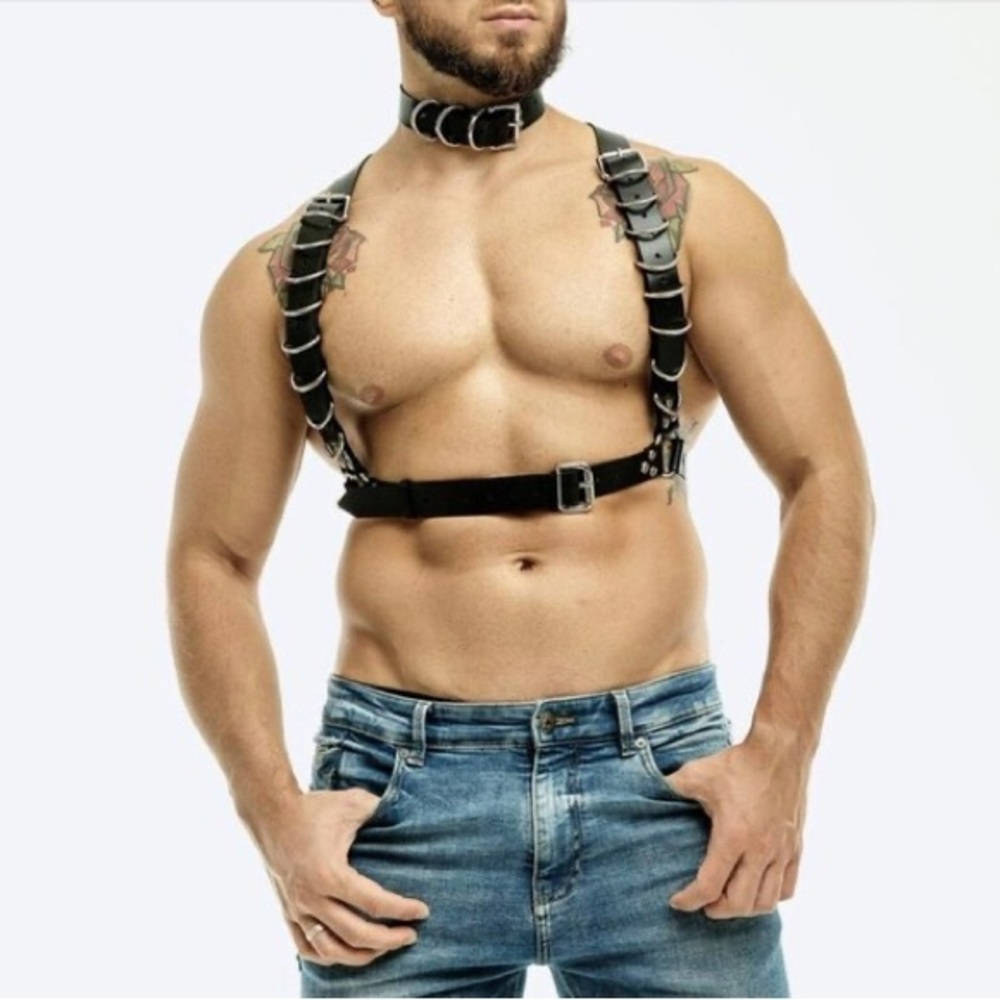 Men Faux Leather Harness, Gothic Style Harness, Multi-Point Adjustments